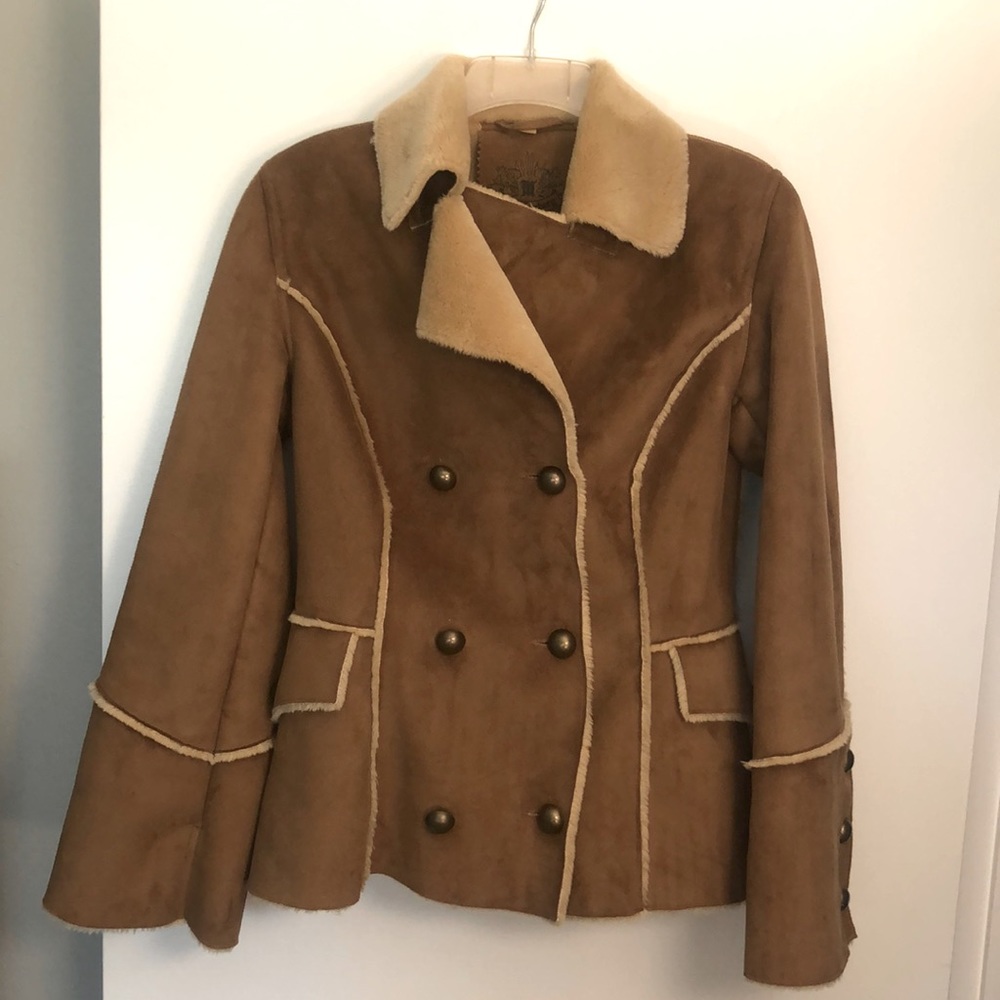 New Mid Century Brown Soft Suede Button Jacket